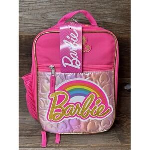 Barbie Reusable Lunch Bag Pink & Gold New with tag Water Bottle Pocket